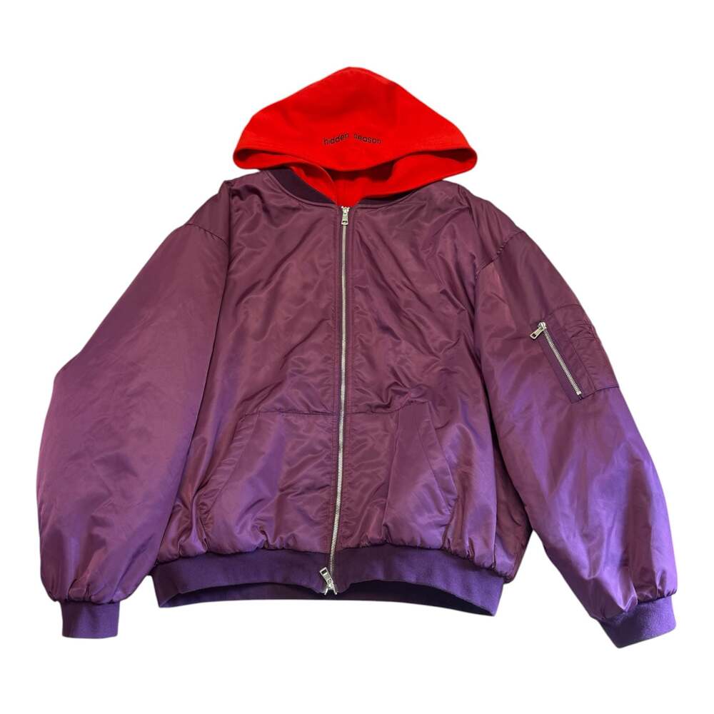 The GV Gallery Hidden Season Red Hooded Purple Bomber Jacket